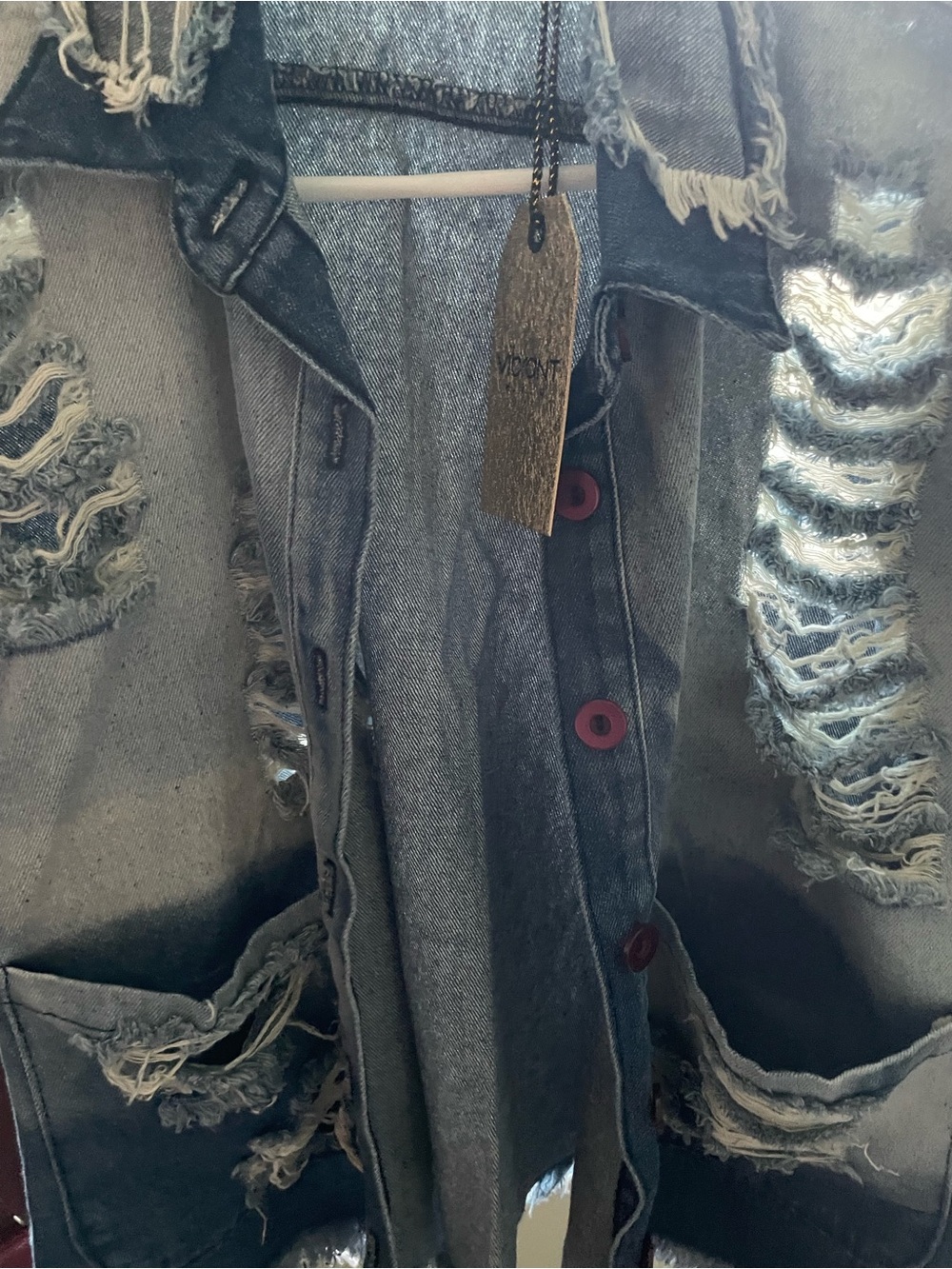 Vibrant Washed Blue Distressed Denim Jacket - Picture 8 of 12